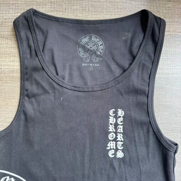 Chrome Hearts ‘T Bar’ Logo Black Ribbed Tank Top - Picture 2 of 6